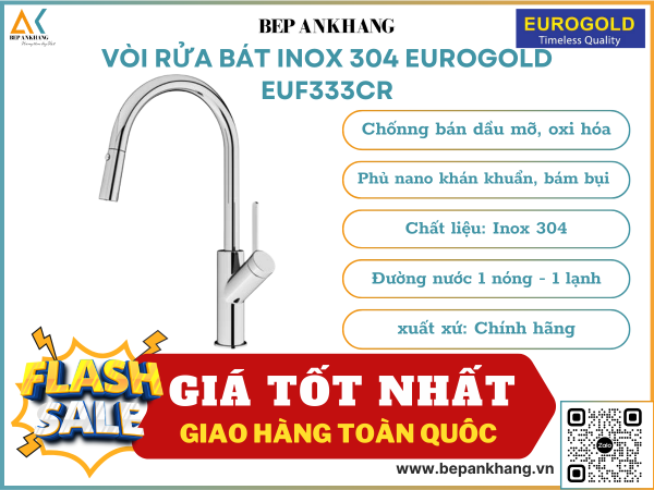 Vòi rửa bát inox 304 Eurogold EUF333CR
